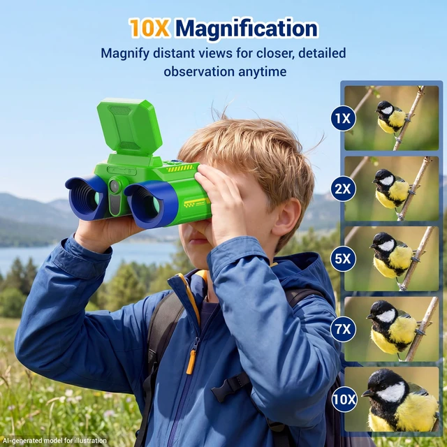 Alt view image 3 of 7 - Binoculars for Kids with Night Vision Camera, STEM Educational Toys 48MP HD, 10X, Built-in 20 Games, Photo & Video, Outdoor Travel Nature Exploration, Birthday Gift for Boys & Girls Ages 3+