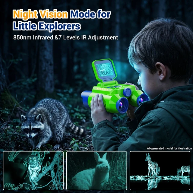 Alt view image 4 of 7 - Binoculars for Kids with Night Vision Camera, STEM Educational Toys 48MP HD, 10X, Built-in 20 Games, Photo & Video, Outdoor Travel Nature Exploration, Birthday Gift for Boys & Girls Ages 3+