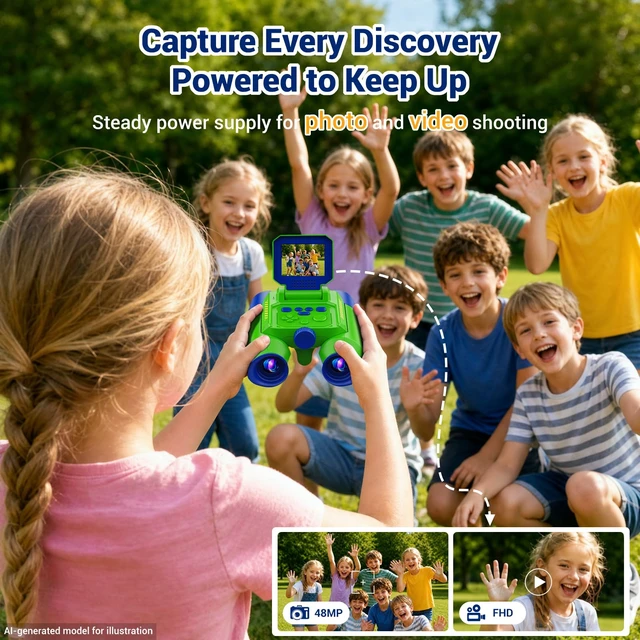 Alt view image 5 of 7 - Binoculars for Kids with Night Vision Camera, STEM Educational Toys 48MP HD, 10X, Built-in 20 Games, Photo & Video, Outdoor Travel Nature Exploration, Birthday Gift for Boys & Girls Ages 3+