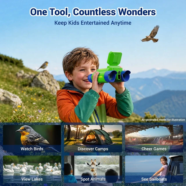 Alt view image 7 of 7 - Binoculars for Kids with Night Vision Camera, STEM Educational Toys 48MP HD, 10X, Built-in 20 Games, Photo & Video, Outdoor Travel Nature Exploration, Birthday Gift for Boys & Girls Ages 3+