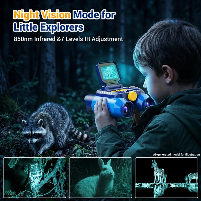 Alt view image 4 of 7 - Binoculars for Kids with Night Vision Camera, STEM Educational Toys 48MP HD, 10X, Built-in 20 Games, Photo & Video, Outdoor Travel Nature Exploration, Birthday Gift for Boys & Girls Ages 3+