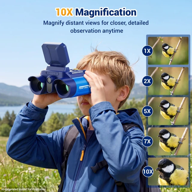 Alt view image 3 of 7 - Binoculars for Kids with Night Vision Camera, STEM Educational Toys 48MP HD, 10X, Built-in 20 Games, Photo & Video, Outdoor Travel Nature Exploration, Birthday Gift for Boys & Girls Ages 3+