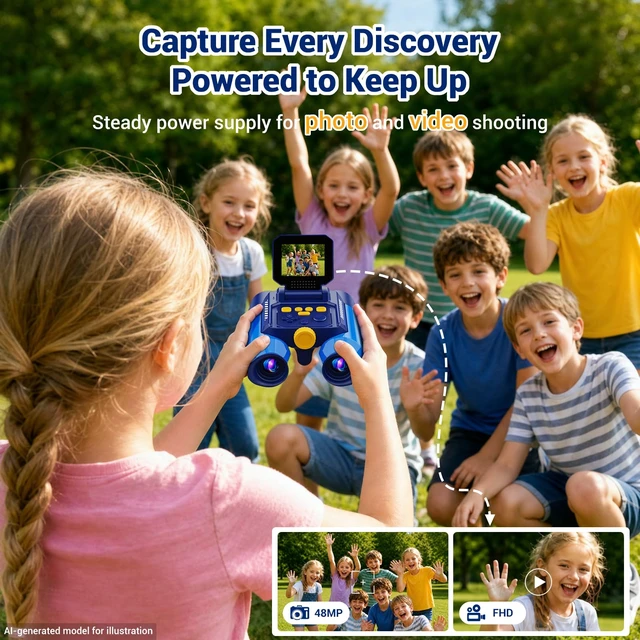 Alt view image 5 of 7 - Binoculars for Kids with Night Vision Camera, STEM Educational Toys 48MP HD, 10X, Built-in 20 Games, Photo & Video, Outdoor Travel Nature Exploration, Birthday Gift for Boys & Girls Ages 3+