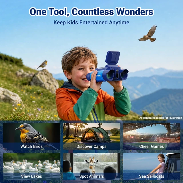 Alt view image 7 of 7 - Binoculars for Kids with Night Vision Camera, STEM Educational Toys 48MP HD, 10X, Built-in 20 Games, Photo & Video, Outdoor Travel Nature Exploration, Birthday Gift for Boys & Girls Ages 3+