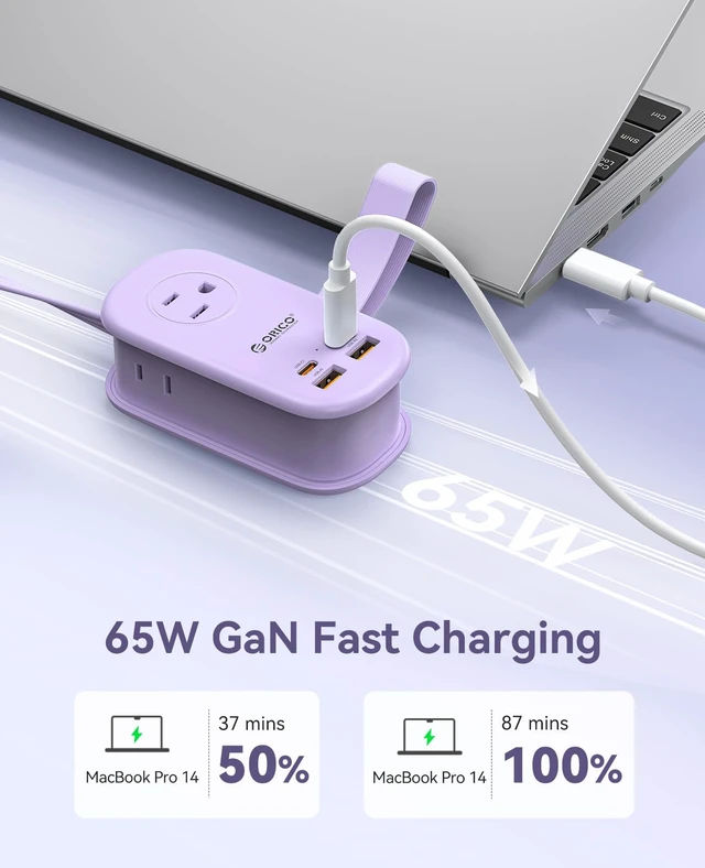 Alt view image 3 of 7 - Travel Power Strip 65W GaN Charger Station with 4FT Extension Cord 7 in 13 AC Outlets & 2 USB A and 2 USB-C Ports) Flat Plug, Compact USB C Charger for Cruise Home Office Dorm Laptop