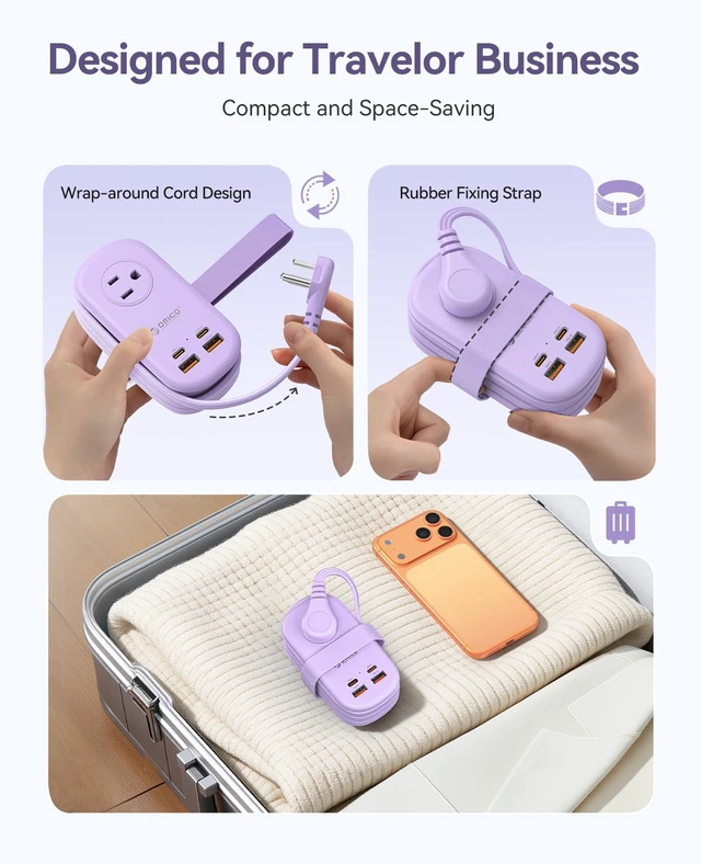 Alt view image 6 of 7 - Travel Power Strip 65W GaN Charger Station with 4FT Extension Cord 7 in 13 AC Outlets & 2 USB A and 2 USB-C Ports) Flat Plug, Compact USB C Charger for Cruise Home Office Dorm Laptop