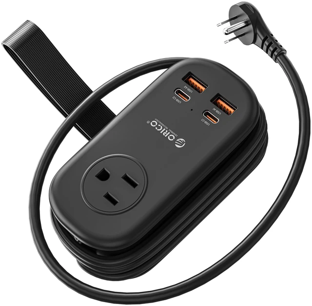 Main image of 65W GaN Travel Power Strip with 3 Outlets & 4 USB Ports (2 USB C) 4FT Flat Plug Extension Cord with Cord Wrap Design, Compact USB C Charger for Cruise Home Office Dorm Laptop