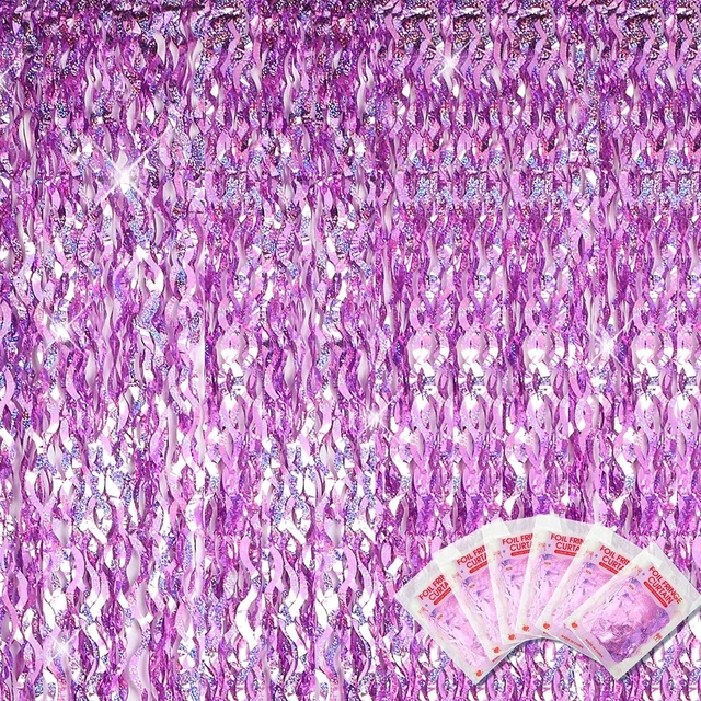 Main image of 6 Pcs Foil Fringe Curtains Backdrop Tinsel, Light Purple 3.3x6.6 ft Wavy Shimmer Metallic Streamer for PartiesOcean Mermaid Birthday Shower,Photo Booth Background