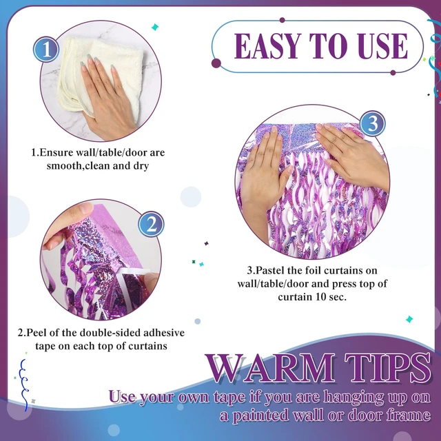 Alt view image 3 of 6 - 6 Pcs Foil Fringe Curtains Backdrop Tinsel, Light Purple 3.3x6.6 ft Wavy Shimmer Metallic Streamer for PartiesOcean Mermaid Birthday Shower,Photo Booth Background