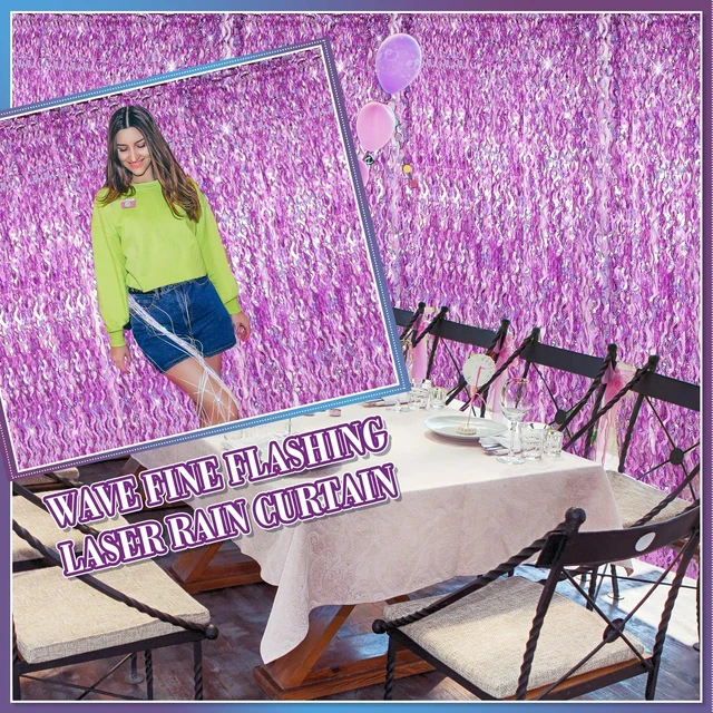 Alt view image 6 of 6 - 6 Pcs Foil Fringe Curtains Backdrop Tinsel, Light Purple 3.3x6.6 ft Wavy Shimmer Metallic Streamer for PartiesOcean Mermaid Birthday Shower,Photo Booth Background