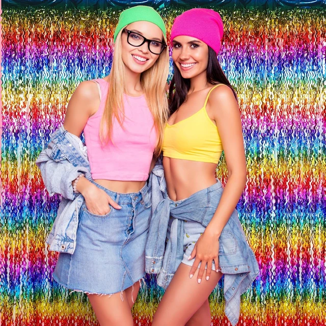 Alt view image 3 of 7 - 6 Pcs Foil Fringe Curtains Backdrop Tinsel, Rainbow 3.3x6.6 ft Wavy Shimmer Metallic Streamer for PartiesOcean Mermaid Birthday Shower,Photo Booth Background