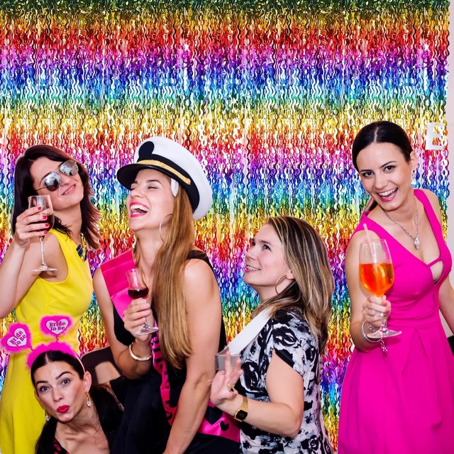 Alt view image 5 of 7 - 6 Pcs Foil Fringe Curtains Backdrop Tinsel, Rainbow 3.3x6.6 ft Wavy Shimmer Metallic Streamer for PartiesOcean Mermaid Birthday Shower,Photo Booth Background
