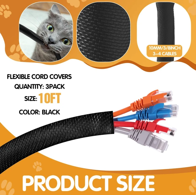 Alt view image 2 of 7 - 3 Pack 30ft Cord Protectors from Pets No Chew, 3/8 Inch, Pet Material No Chew Cord Cover, Protects Cables from Rabbits Dogs Cats, Flexible Electrical Wire Management, Ideal for Home Office