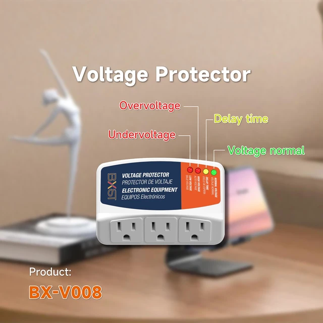 Alt view image 3 of 7 - Surge Protector 3 Outlet Power Voltage Protector for Home Protects Against High and Low Voltage Brownout Surge Protector for Refrigerator/TV/PC 15A, 120V, 1800W (1 Pack)