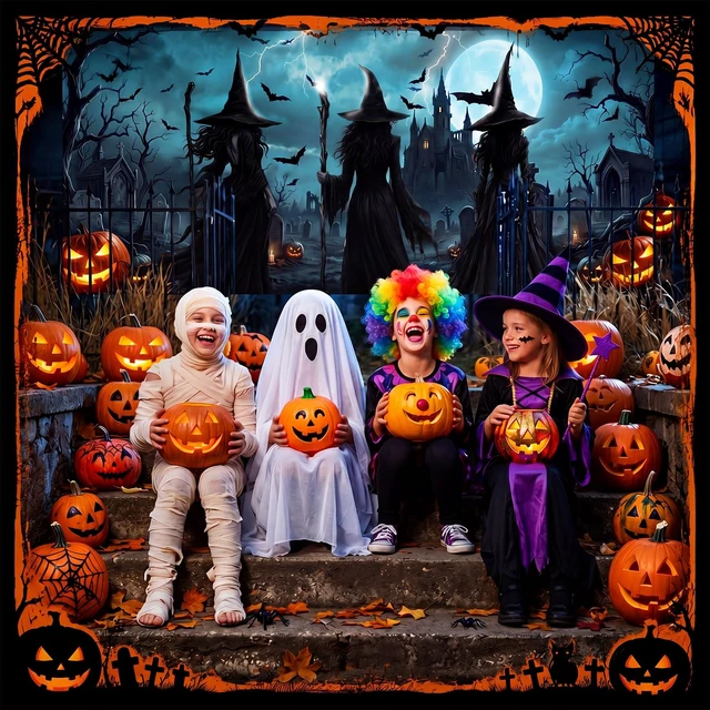 Alt view image 6 of 7 - 7 x 16 ft Witch Halloween Garage Door Cover Banner Decoration Waterproof Polyester, Halloween Haunted Party, Spooky Witch Bat Pumpkin Graveyard, Photo Backdrop, for Outdoor Home Wall