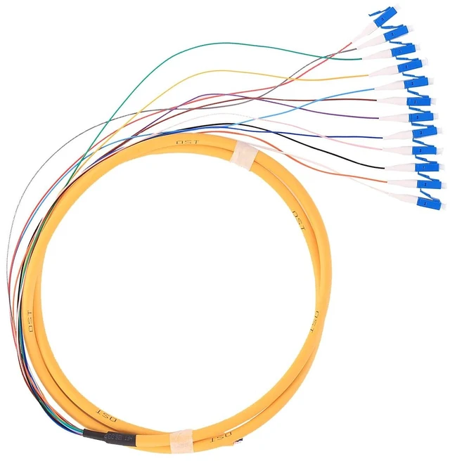 Main image of 1.5 Meter 12 Strand SingleMode 9/125 LC-UPC Fiber Pigtail, 12 Color-Coded LC Cable Fiber Optic Patch Cord with Zirconia Ceramic Ferrule Plug for Fusion Splicing