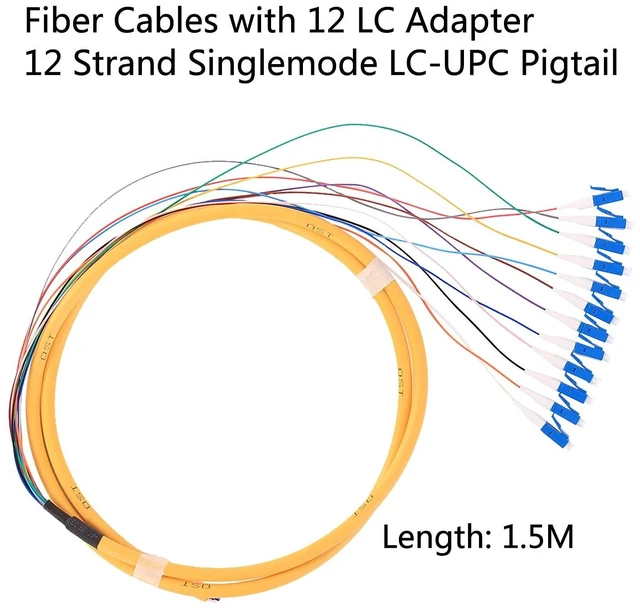 Alt view image 2 of 7 - 1.5 Meter 12 Strand SingleMode 9/125 LC-UPC Fiber Pigtail, 12 Color-Coded LC Cable Fiber Optic Patch Cord with Zirconia Ceramic Ferrule Plug for Fusion Splicing