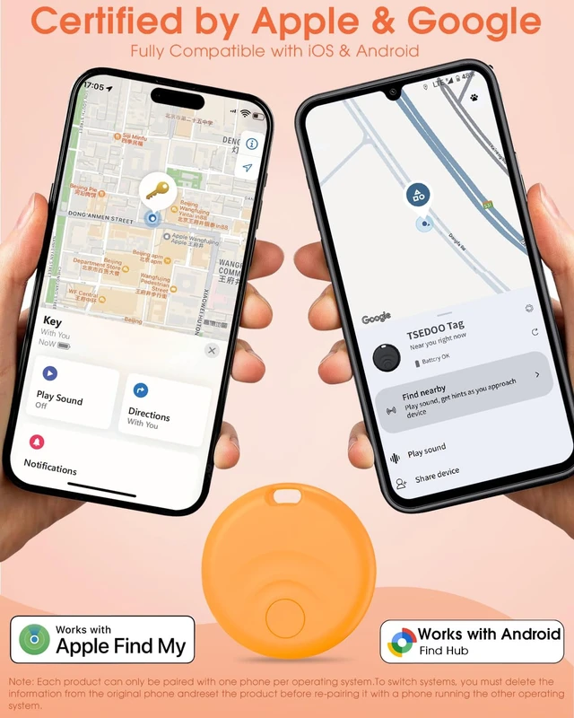 Alt view image 2 of 7 - 2026 Smart Tracker Tags for Android & iOS, Compatible with Apple Find My and Google Find My, to Help Track and Locate Your Keys, Wallet, Luggage, Backpack and Other valuables. (Orange)