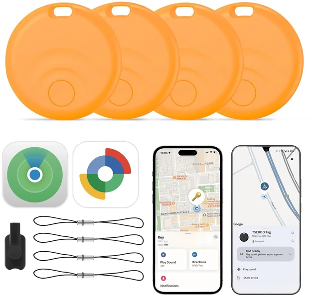 Main image of 2026 Smart Tracker Tags for Android & iOS, Compatible with Apple Find My and Google Find My, to Help Track and Locate Your Keys, Wallet, Luggage, Backpack and Other valuables. (Orange)