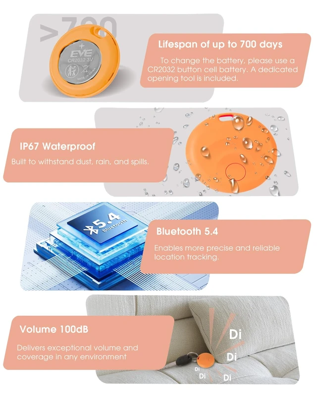 Alt view image 4 of 7 - 2026 Smart Tracker Tags for Android & iOS, Compatible with Apple Find My and Google Find My, to Help Track and Locate Your Keys, Wallet, Luggage, Backpack and Other valuables. (Orange)