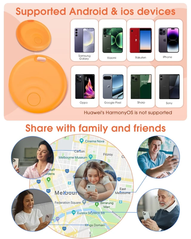 Alt view image 6 of 7 - 2026 Smart Tracker Tags for Android & iOS, Compatible with Apple Find My and Google Find My, to Help Track and Locate Your Keys, Wallet, Luggage, Backpack and Other valuables. (Orange)