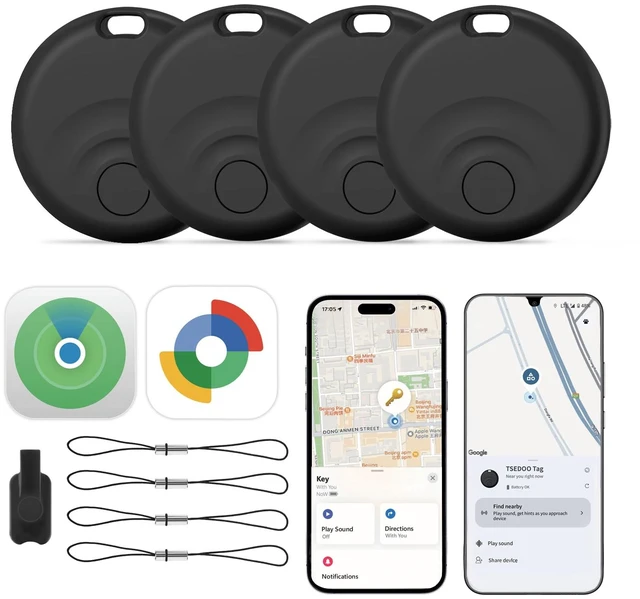 Main image of 2026 Smart Tracker Tags for Android & iOS, Compatible with Apple Find My and Google Find My, to Help Track and Locate Your Keys, Wallet, Luggage, Backpack and Other valuables. (Black)