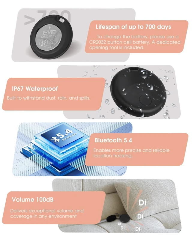 Alt view image 4 of 7 - 2026 Smart Tracker Tags for Android & iOS, Compatible with Apple Find My and Google Find My, to Help Track and Locate Your Keys, Wallet, Luggage, Backpack and Other valuables. (Black)