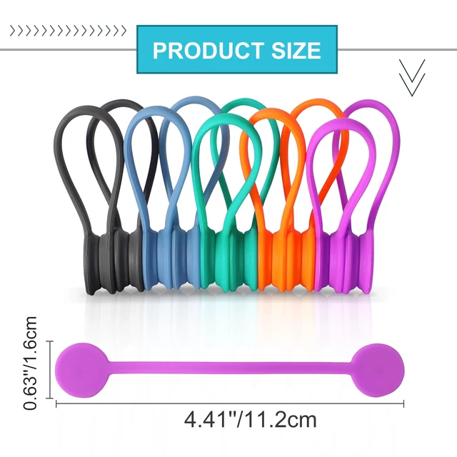 Alt view image 2 of 7 - Magnetic Cable Ties,Silicone Cord Ties Twist Ties(10PCS,Multicolor) Reusable Magnetic Cable Organizer,Magnetic Cord Ties with Strong Magnet for Cable Bundling,Earphone Cords Wrap for Travel