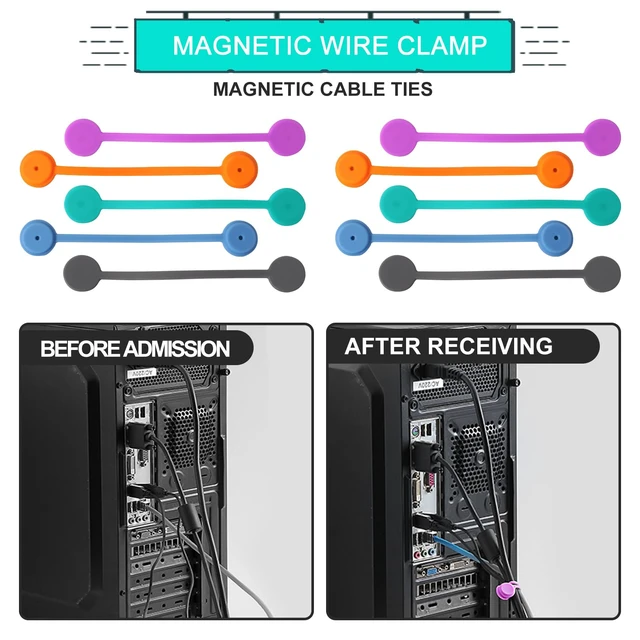 Alt view image 3 of 7 - Magnetic Cable Ties,Silicone Cord Ties Twist Ties(10PCS,Multicolor) Reusable Magnetic Cable Organizer,Magnetic Cord Ties with Strong Magnet for Cable Bundling,Earphone Cords Wrap for Travel