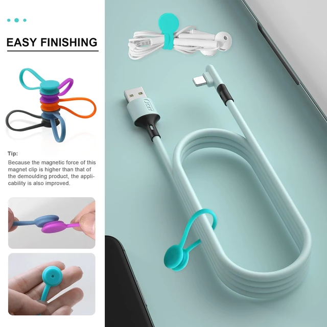 Alt view image 5 of 7 - Magnetic Cable Ties,Silicone Cord Ties Twist Ties(10PCS,Multicolor) Reusable Magnetic Cable Organizer,Magnetic Cord Ties with Strong Magnet for Cable Bundling,Earphone Cords Wrap for Travel