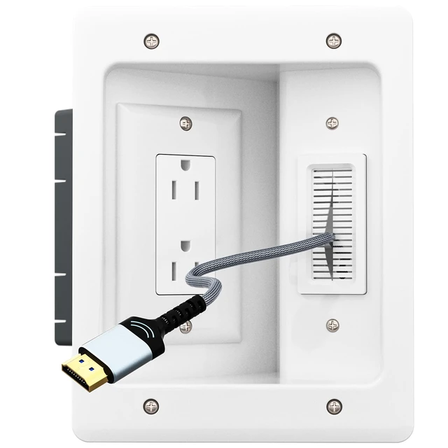 Main image of TV Cord Hider & in-Wall Cable Management Kit, Dual Outlet Connection Box (Unwired) with Cutting Template, Perfect for Wall Mounted TVs