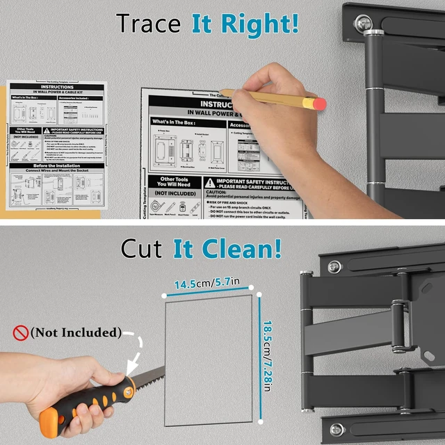 Alt view image 7 of 7 - TV Cord Hider & in-Wall Cable Management Kit, Dual Outlet Connection Box (Unwired) with Cutting Template, Perfect for Wall Mounted TVs