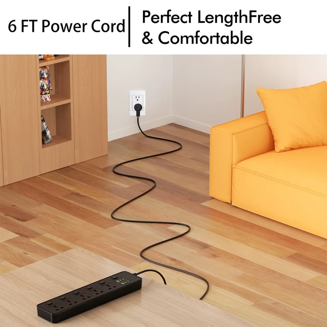 Alt view image 4 of 7 - Universal Power Strip with USB Ports, Individual Swtich, 6ft Power Cord, 5 Universal AC Outlets, 4USB C and 2USB (5V/4.2A), Max 3000w, 110-240V, Child Safe Door, Multi Plug Power Strip for Travel
