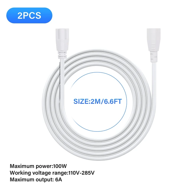 Alt view image 6 of 7 - T5 T8 LED Cable 6.6FT LED 3Pin Integrated Tube Male to Female Adapter Extension Cord for Integrated Fluorescent Tube Light Bulb Lamp Holder (2 Pack/2M)