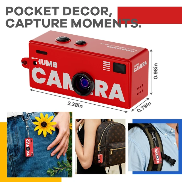 Alt view image 3 of 7 - Mini Digital Camera with 0.96 in LCD Screen1080P 130° Wide Angle Retro Digital Camera with 32GB SD Card USB Card Reader,Keychain Size Adapter for Travel Study Daily VloggingRed