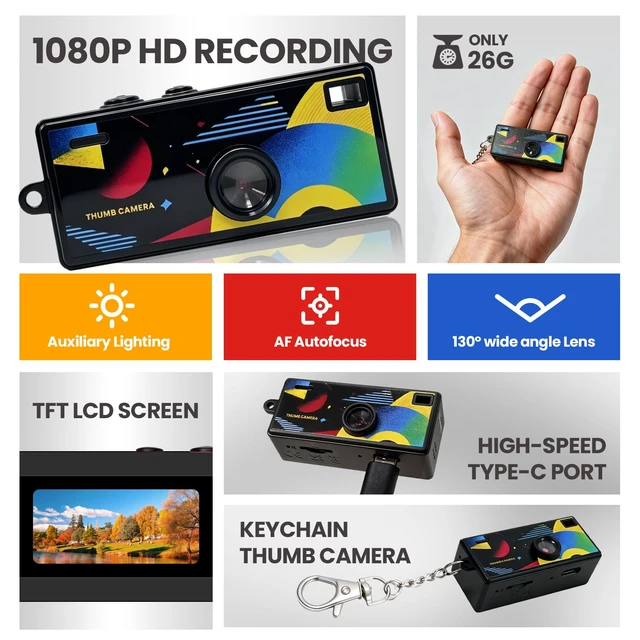 Alt view image 2 of 7 - Mini Digital Camera with 0.96 in LCD Screen1080P 130° Wide Angle Retro Digital Camera with 32GB SD Card USB Card Reader,Keychain Size Adapter for Travel Study Daily VloggingBlack