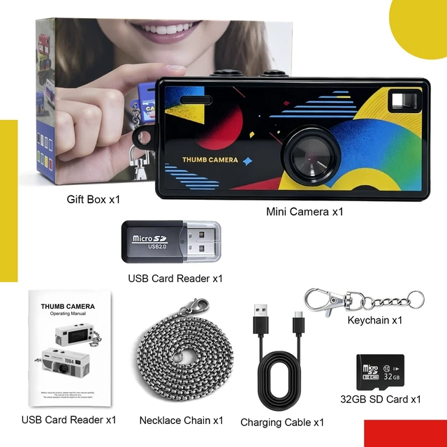 Alt view image 7 of 7 - Mini Digital Camera with 0.96 in LCD Screen1080P 130° Wide Angle Retro Digital Camera with 32GB SD Card USB Card Reader,Keychain Size Adapter for Travel Study Daily VloggingBlack