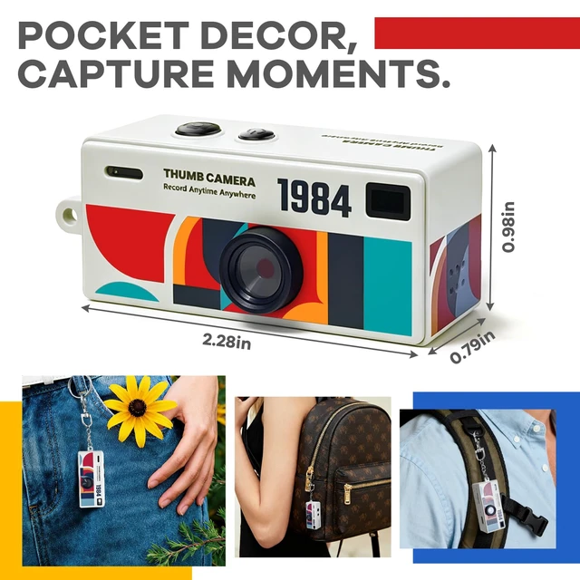 Alt view image 3 of 7 - Mini Digital Camera with 0.96 in LCD Screen1080P 130° Wide Angle Retro Digital Camera with 32GB SD Card USB Card Reader,Keychain Size Adapter for Travel Study Daily VloggingWhite