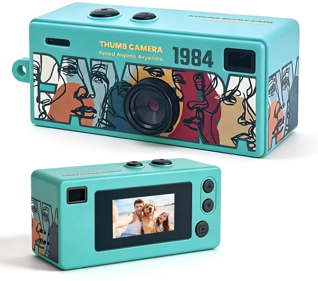 Main image of Mini Digital Camera with 0.96 in LCD Screen1080P 130° Wide Angle Retro Digital Camera with 32GB SD Card USB Card Reader,Keychain Size Adapter for Travel Study Daily VloggingCyan