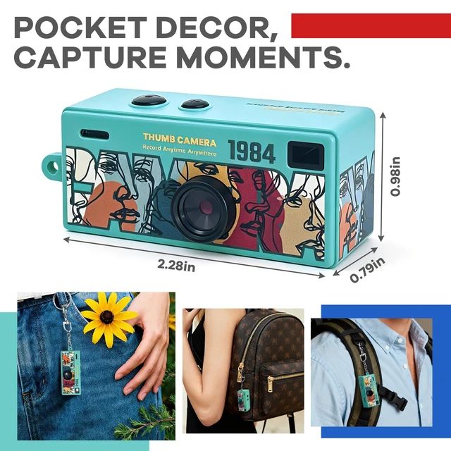 Alt view image 3 of 7 - Mini Digital Camera with 0.96 in LCD Screen1080P 130° Wide Angle Retro Digital Camera with 32GB SD Card USB Card Reader,Keychain Size Adapter for Travel Study Daily VloggingCyan