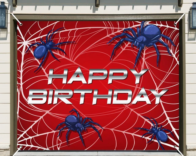 Main image of 10 x 8 ft Happy Birthday Spider Web Backdrop Party Decoration Supplies Theme Banner Backdrop Decor for Birthday Party Photography Background Photo Props