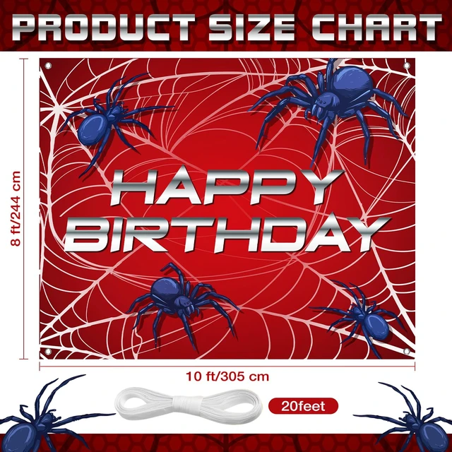 Alt view image 2 of 6 - 10 x 8 ft Happy Birthday Spider Web Backdrop Party Decoration Supplies Theme Banner Backdrop Decor for Birthday Party Photography Background Photo Props