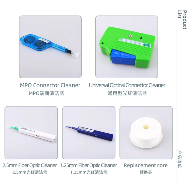 Alt view image 3 of 7 - Fiber Optic Cleaning Kit Equipped with Cleaning Box Replacement core 1.25MM/2.5MM/MPO Cleaning Pens for SC/LC/FC Connections