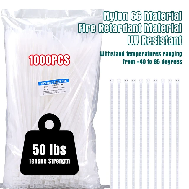 Alt view image 4 of 7 - Zcpotizi 12 Inch White Zip Ties 1000 Pack Bulk, 50 lbs Heavy Duty Nylon Cable Ties, UV Resistant Self Locking Wire Ties for Commercial, Garden, Indoor Outdoor Use