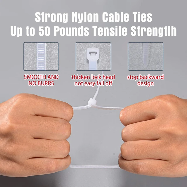 Alt view image 7 of 7 - Zcpotizi 12 Inch White Zip Ties 1000 Pack Bulk, 50 lbs Heavy Duty Nylon Cable Ties, UV Resistant Self Locking Wire Ties for Commercial, Garden, Indoor Outdoor Use