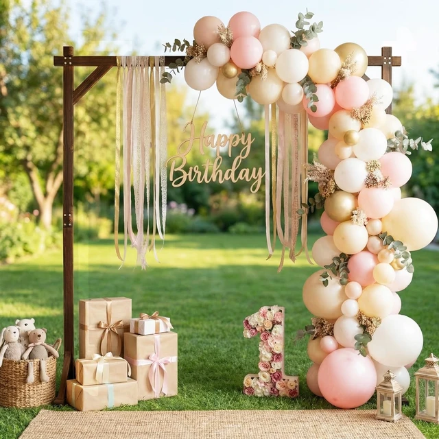 Alt view image 3 of 7 - Wooden Wedding Arch, 87" Wood Arbor Backdrop Stand Garden Archway with Ground Stakes, Rustic Decorative Arch for Wedding Ceremony, Party, Backyard, Balloon & Floral Decorations