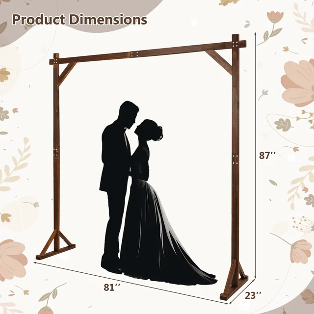 Alt view image 6 of 7 - Wooden Wedding Arch, 87" Wood Arbor Backdrop Stand Garden Archway with Ground Stakes, Rustic Decorative Arch for Wedding Ceremony, Party, Backyard, Balloon & Floral Decorations