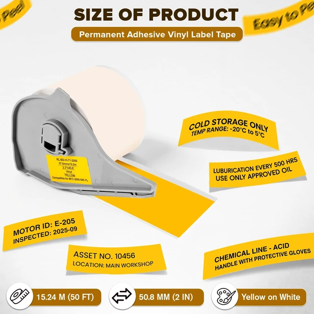 Alt view image 7 of 7 - Replacement for Brady All Weather Permanent Adhesive Vinyl Label Tape, Only Fit for Brady BMP71 Printers(Not Compatible with M710) - 2" x 50', Yellow M7C-2000-595-YL