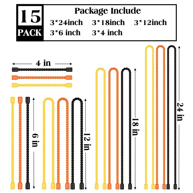 Alt view image 2 of 7 - 15PCS 4/6/12/18/24 Inch Silicone Cable Ties, Reusable Rubber Twist Ties Set Flexible Silicone, Bendable and Reusable; Strong Grip; for Cord Organizer, Cable Management, Home, Office, Travel