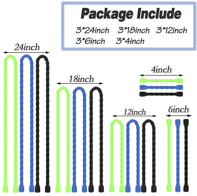 Alt view image 2 of 7 - 15PCS 4/6/12/18/24 Inch Silicone Cable Ties, Reusable Rubber Twist Ties Set Flexible Silicone, Bendable and Reusable; Strong Grip; for Cord Organizer, Cable Management, Home, Office, Travel